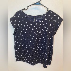 Sweet Rain Women’s Navy Cap Sleeve Bird Pocket Blouse Sz L